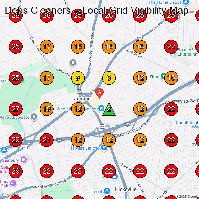 Debs Cleaners GeoGrid visibility map for Dry Cleaner in Syosset